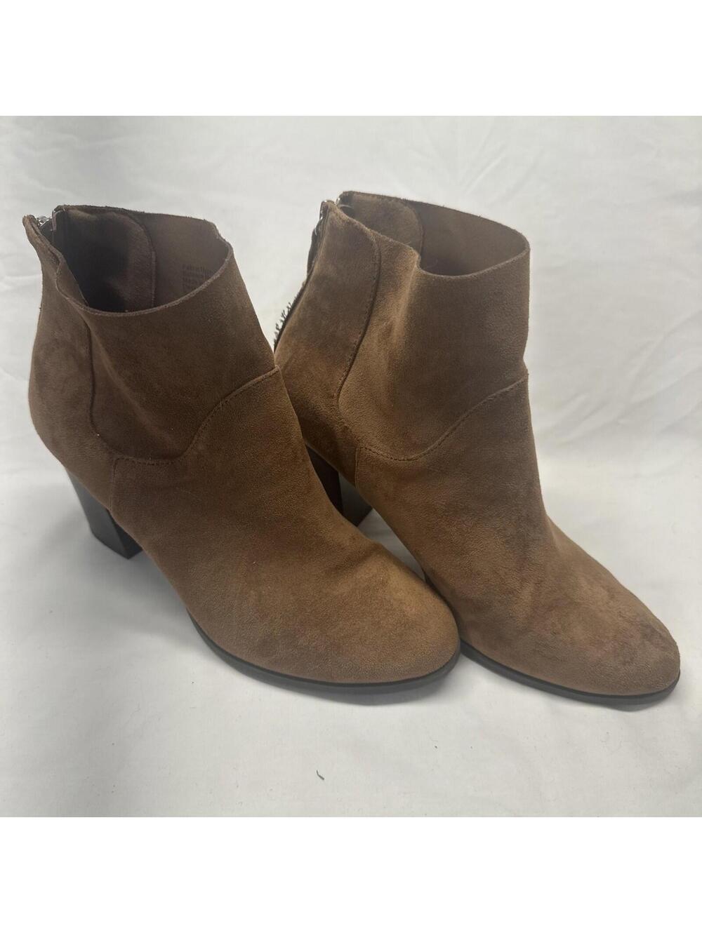 Brash Ankle Boots Womens 8.5 Tan Brown Faux Suede Block Heel Pointed Toe Booties